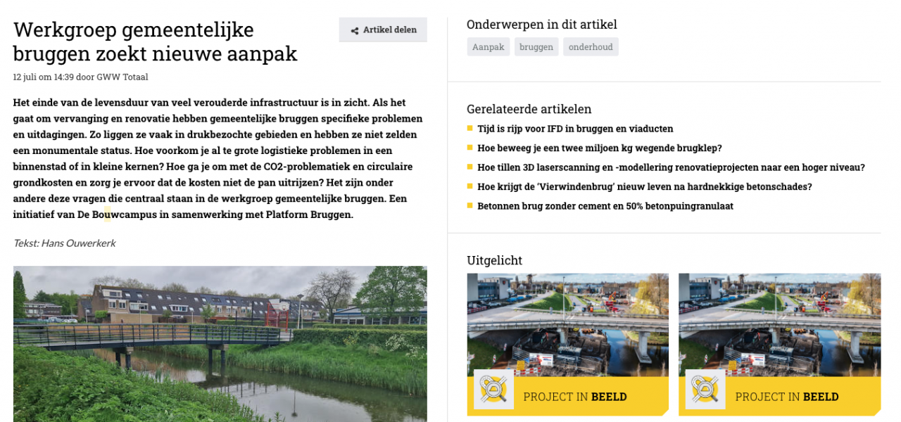 Werkgroep gemeentelijke bruggen in GWW Totaal