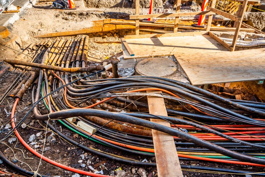 open ondergrond met verschillende kleuren kabels