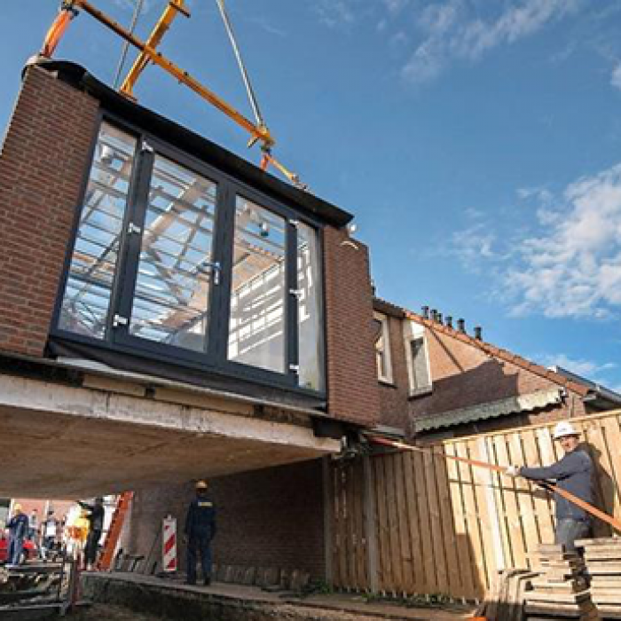 fabriekswoning, industriële woning, plaatsing, bouwvak, woonwijk